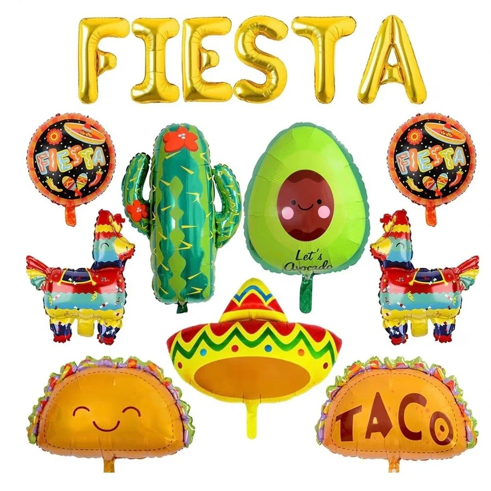 Fiesta Party Balloon Set Cactus Avocado Llama Taco Sombrero Cinco De Mayo Decor